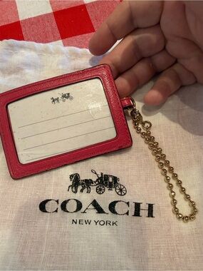 Coach Hot Pink Leather ID Wallet with Gold Logo
